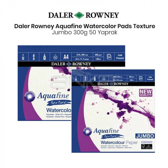 Daler Rowney Aquafine Watercolor Pads Texture Jumbo 50 Yaprak 300g