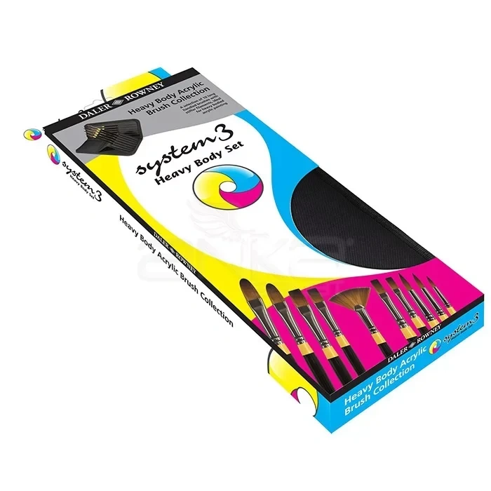Daler Rowney System 3 Brush Heavy Body Zip Cases Uzun Saplı Sentetik Fırça 10lu 281300111