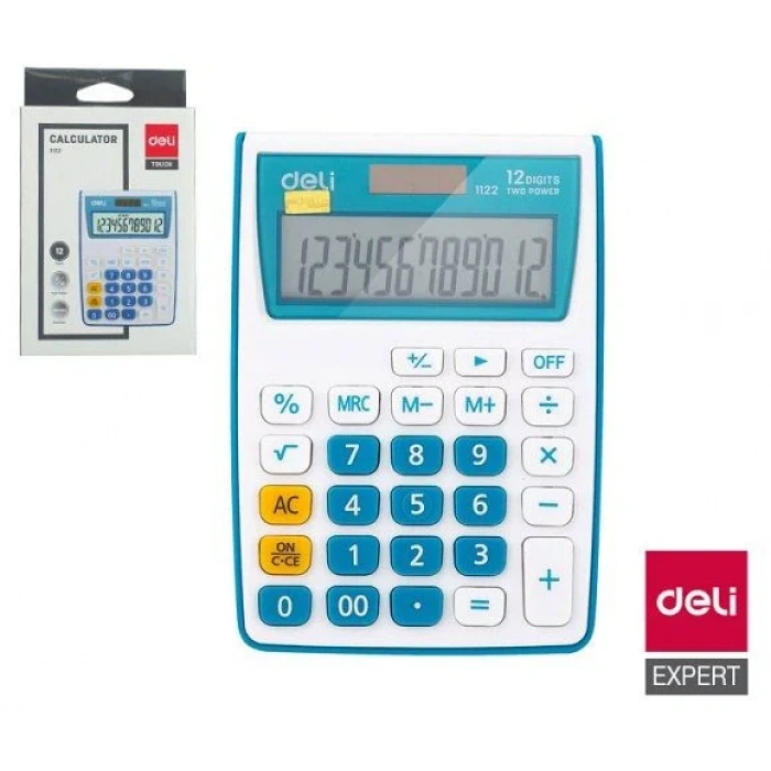 DELİ 1122 MASA ÜSTÜ HESAP MAKİNESİ 12 HANE MAVİ