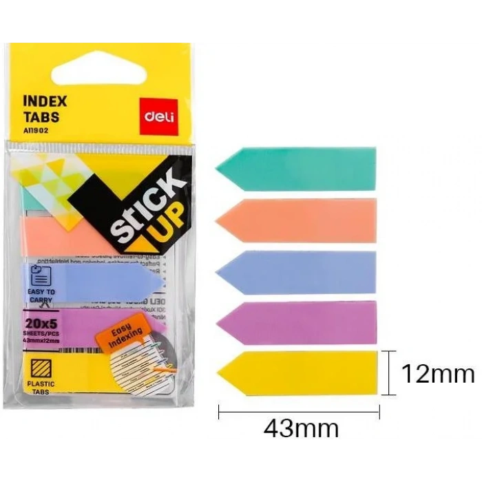 DELİ A11902 İNDEKS İŞARET BANDI OK 43x12 5 RENK PASTEL