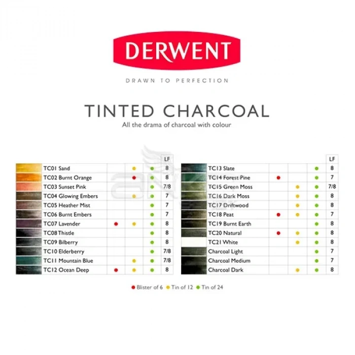 Derwent Tinted Charcoal Sulandırılabilen Renkli Füzen Kalem 6lı Set