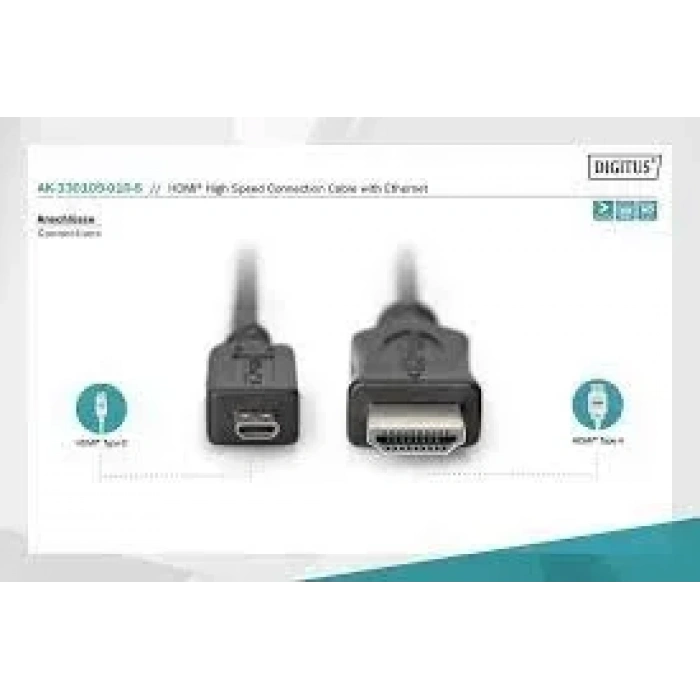 Digitus Ak-330109-010-s Hdmı D Tip Hdmı A Tip 1m (hdmı Tip D Mikro Erkek Hdmı Tip A Erkel 1m)
