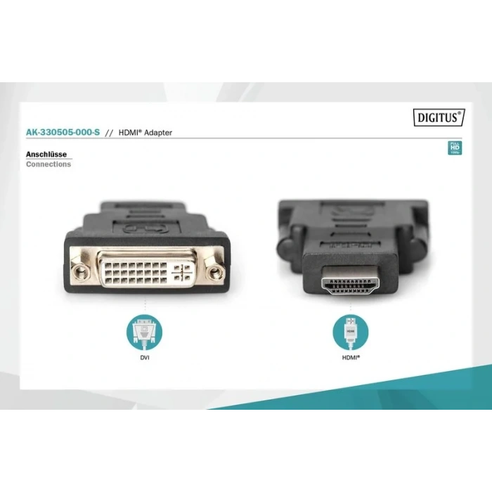 DİGİTUS AK-330505-000 HDMI TO DVI-I ADAPTÖR 1.3 SİYAH (HDMI TİP A 19 ERKEK DVI-I (24+5) DİŞİ HDMI)