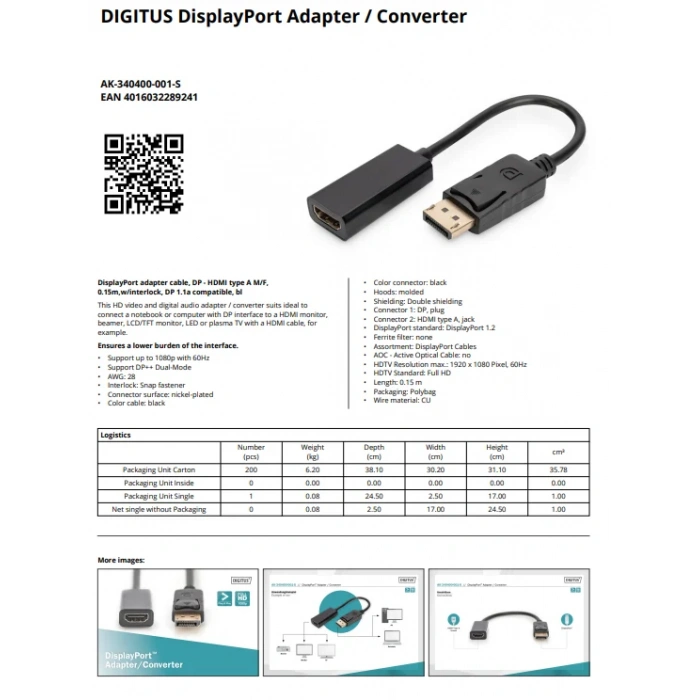 Digitus Ak-340400-001s Dp-hdmı Adaptör