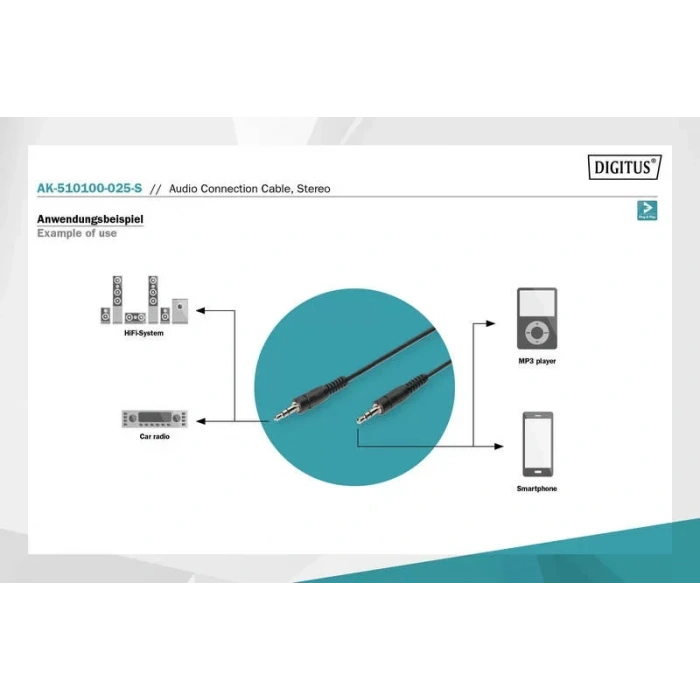 Digitus Ak-510100-025-s Stereo Ses Kablosu 2.5m (3.5mme 3.5 Mme)