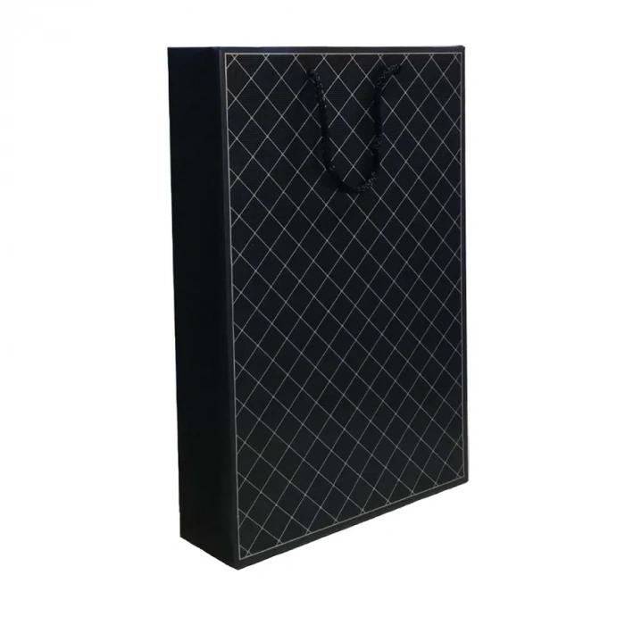 Dilim Desenli Yüksek Çikolata Kutusu Çantası Siyah 26x39,5x8 Cm