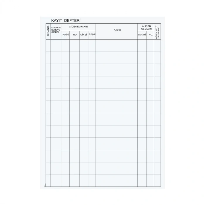 DİLMAN EVRAK KAYIT DEFTERİ 96 YAPRAK CİLTLİ