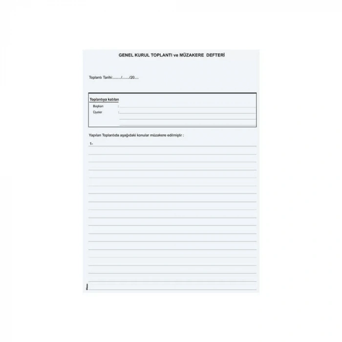 Dilman Genel Kurul Toplantı Ve Müzakere Defteri Numaralı Karton Kapak 40 Yaprak