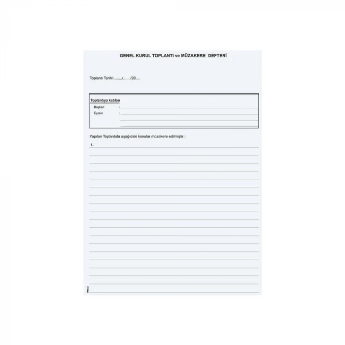 Dilman Genel Kurul Toplantı Ve Müzakere Defteri Numaralı Karton Kapak 40 Yaprak