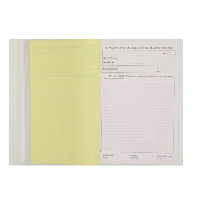 Dilman İş Sağlığı Ve Güvenliği Tespit Öneri Defteri Ciltli 50 Yp