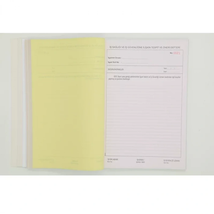 Dilman İş Sağlığı Ve Güvenliği Tespit Öneri Defteri Karton 50 Yp
