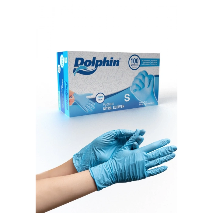 Dolphin Mavi Nitril Eldiven Pudrasız S (1 Paket/100 Adet)