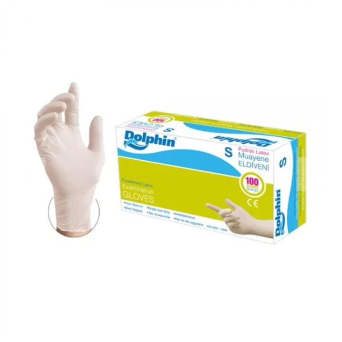 Dolphin Pudralı Lateks Muayene Eldiveni Small 100lü