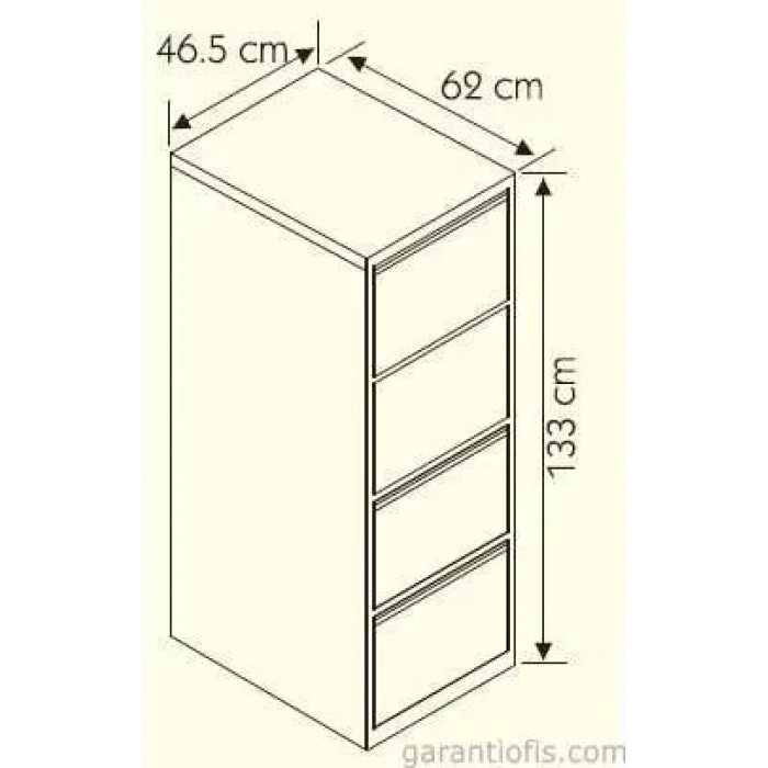 Dört Çekmeceli Çif Renk Metal Kartoteks Askılı Dosya Dolabı