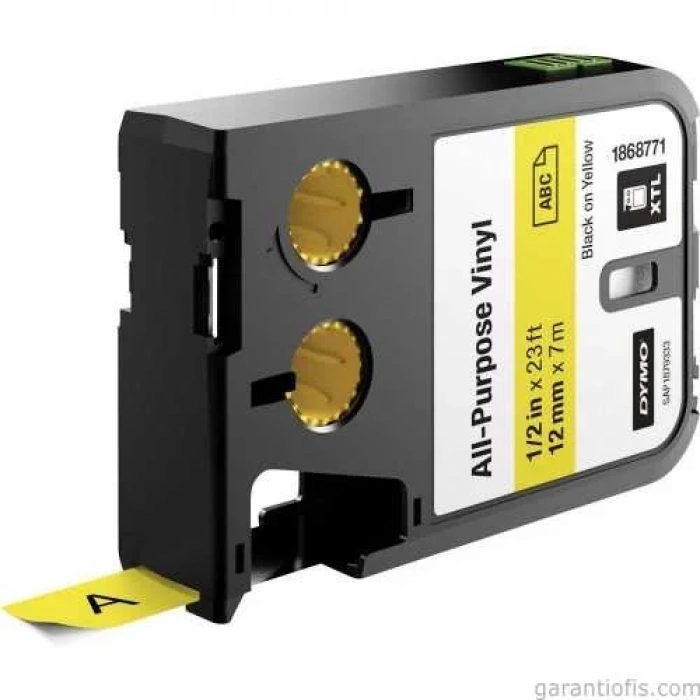 DYMO 1868771 XTL 12mm x 7metre Sarı/Siyah Vinil Etiket