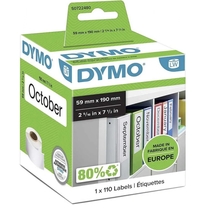 DYMO 99019 LW Geniş Klasör Sırt Etiketi 59x190mm / 110 lu Paket 2-5/16inç x 7-1/2inç