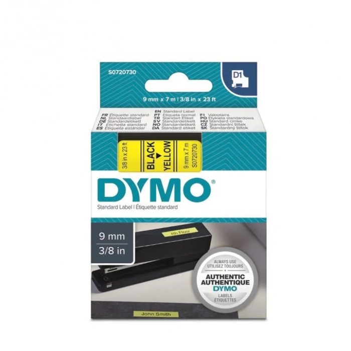 DYMO D1 Sarı/Siyah Yedek Şerit 9mm x 7mt (40918)
