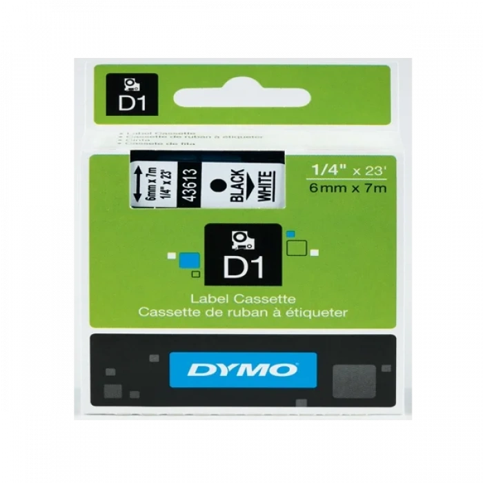 Dymo D1 Şerit Standart 6 MMx7 MT Beyaz Üzerine Siyah 43613