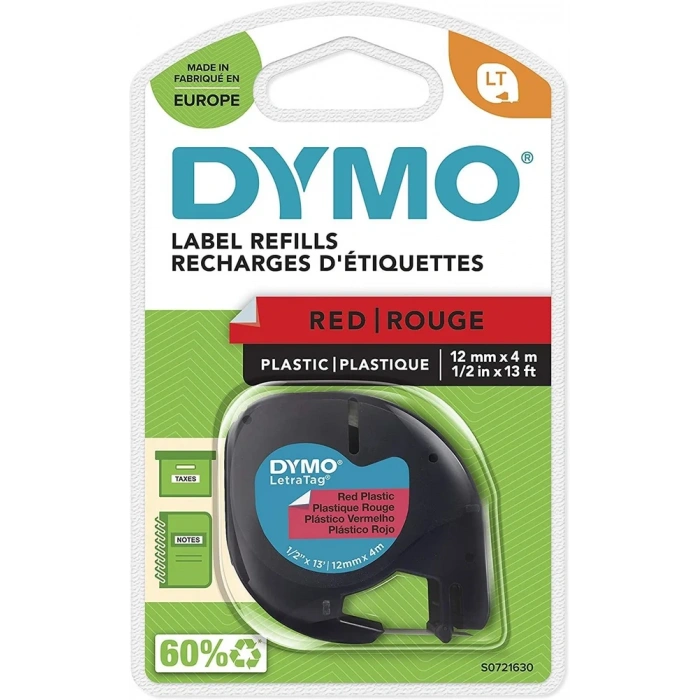 DYMO LetraTag Plastik Kırmızı Şerit 59424 (12mm x 4 metre)