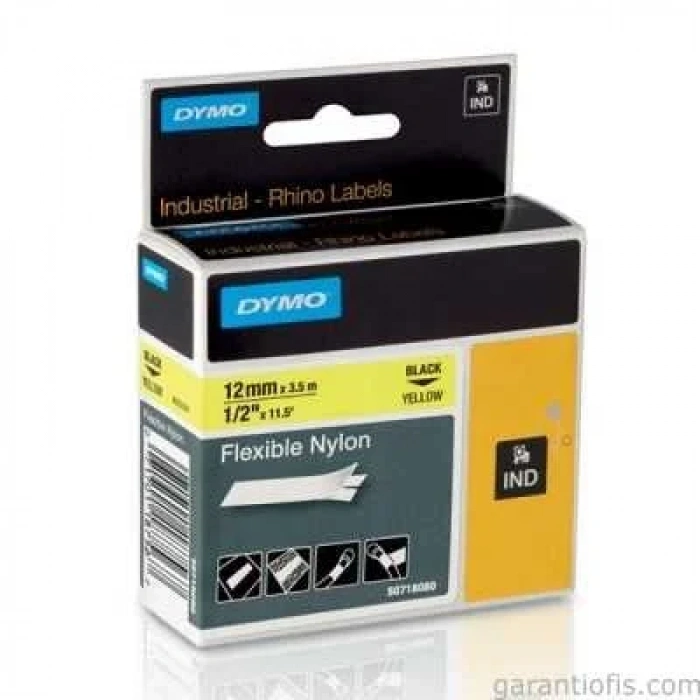DYMO Rhino Pro Esnek Naylon Serit 12mmx3,5m Sarı/Siyah (18490)