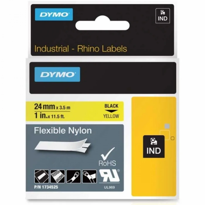DYMO Rhino Pro Esnek Naylon Şerit 24mmx3,5m Sarı/Siyah (1734525)