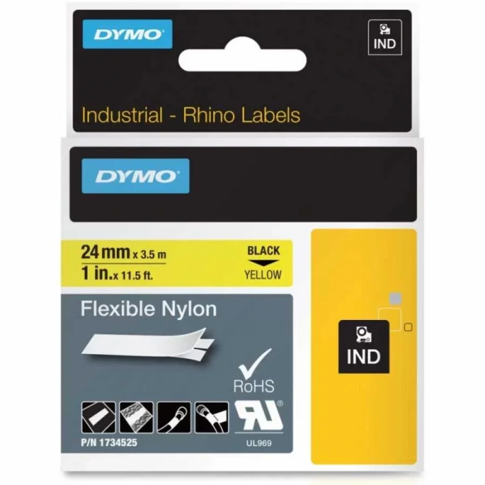 Dymo Rhinopro 1734525 Sarı/siyah Esnek Naylon Şerit 24 Mm X 3,5 Mt