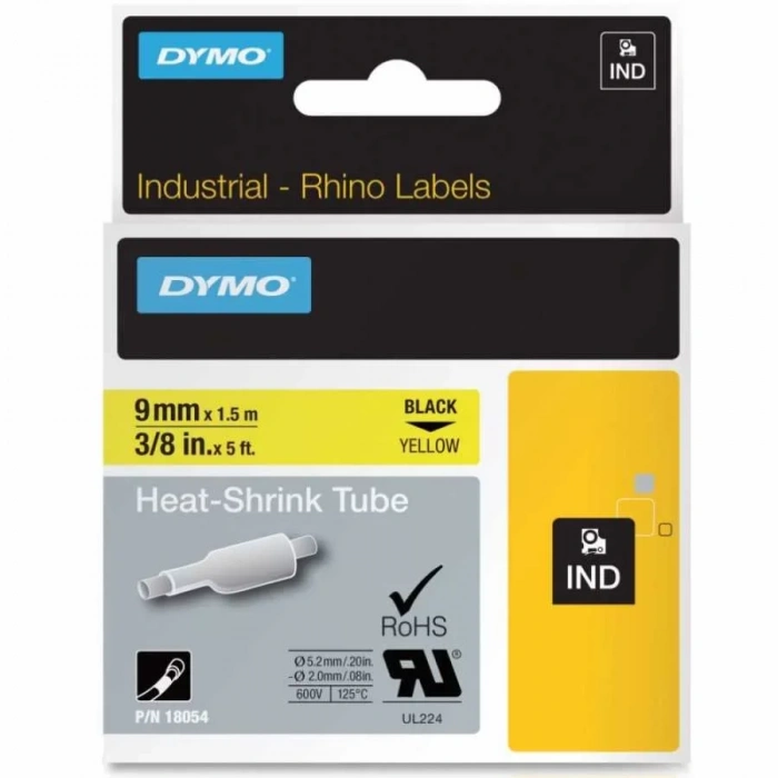 Dymo Rhinopro 18054 Sarı/siyah Isıyla Küçülen Şerit 9 Mm X 1,5 Mt
