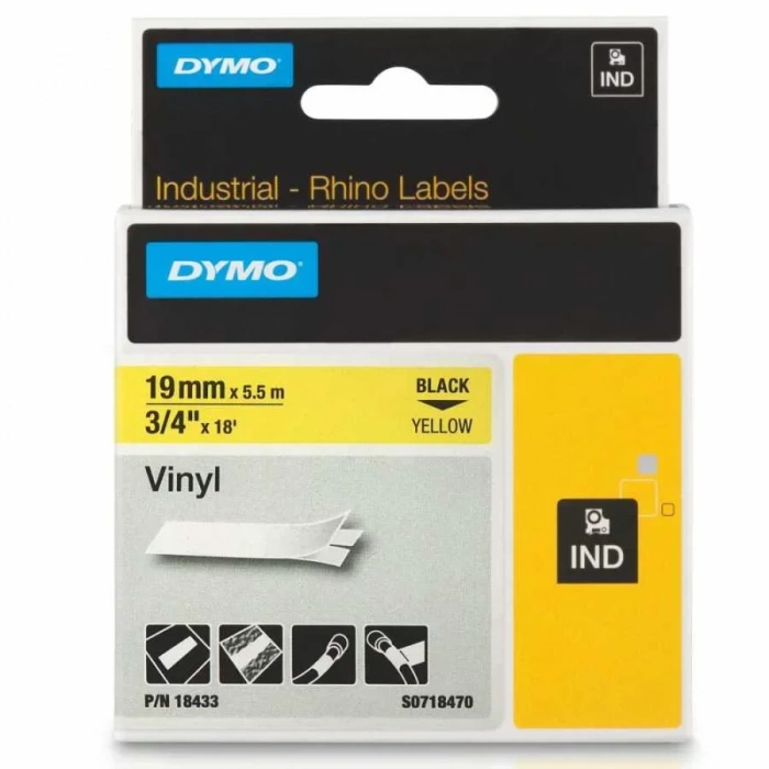 Dymo Rhinopro 18433 Sarı/siyah Renkli Vinil Şerit 19 Mm X 5,5 Mt