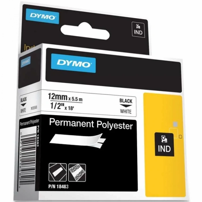 Dymo Rhinopro 18483 Beyaz/siyah Sabit Polyester Şerit 12 Mm X 5,5 Mt