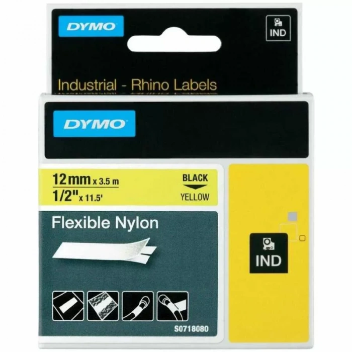 DYMO RhinoPRO 18490 Sarı/Siyah Esnek Naylon Şerit 12 mm x 3,5 mt