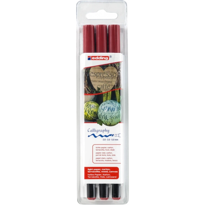 Edding 1255 Kaligrafi Kalem Seti 2.0mm 3.5mm 5.00mm Kırmızı