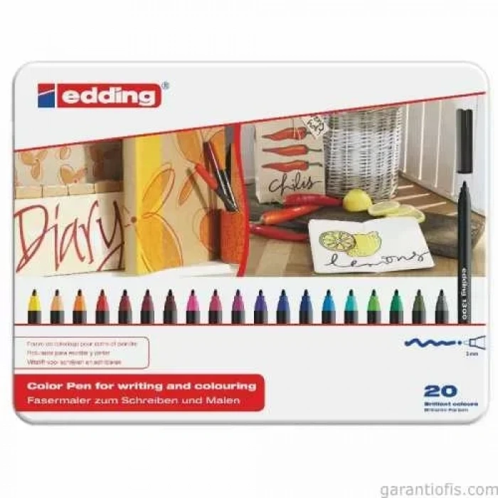 Edding 1300 Keçeli Grafik Kalemi (20 Li Metal Kutu)