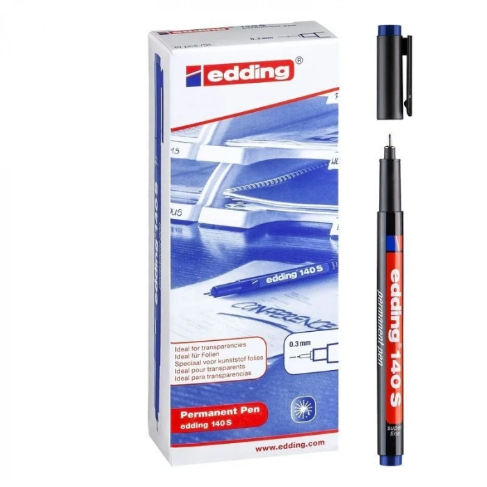 Edding 140 S Çok Amaçlı Permanent Kalem (Asetat Kalemi) MAVİ 10lu Kutu