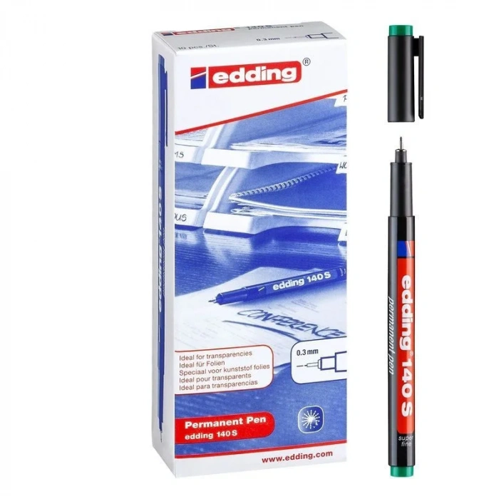 Edding 140 S Çok Amaçlı Permanent Kalem (Asetat Kalemi) YEŞİL 10lu Kutu