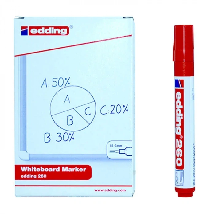 Edding 260 Whiteboard Marker Yazı Tahtası Kalemi 10lu Kutu Kırmızı