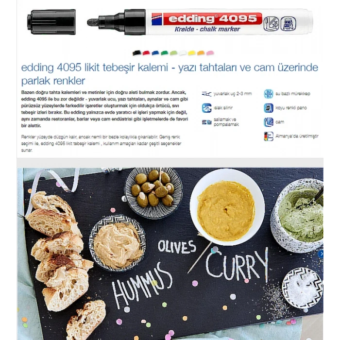 Edding 4095 Likit Tebeşir Ve Cam Kalemi Siyah