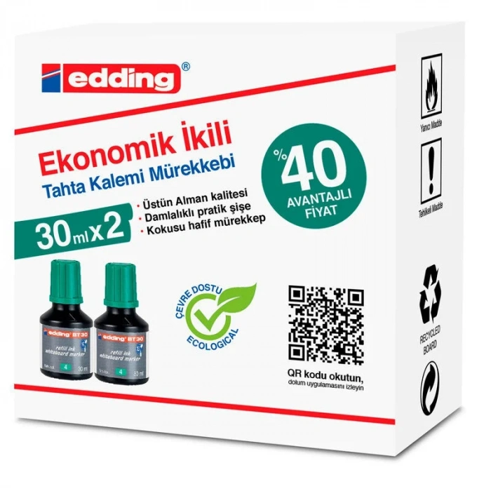 Edding BT30 Yazı Tahtası Kalemi Mürekkebi 30 ml. x 2li Kutu YEŞİL