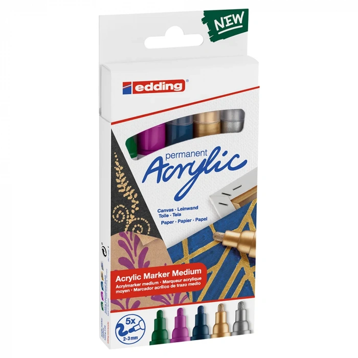 Edding Ed5100K5999 Orta Uçlu Akrilik Markör 5Li Set Festıve