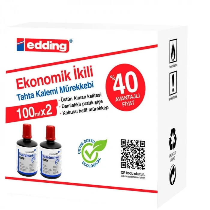 Edding Legamaster Tahta Kalemi Mürekkebi 100 ml. KIRMIZI x 2li Kutu