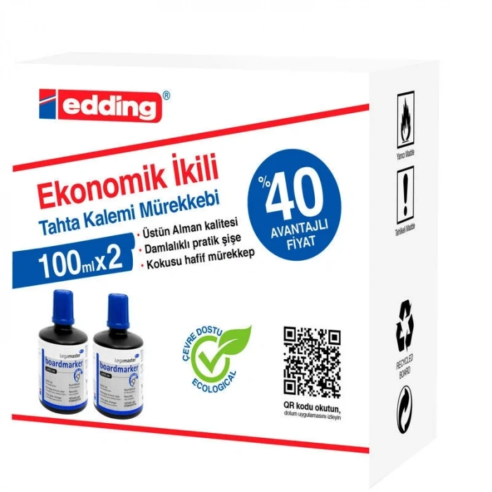 Edding Legamaster Tahta Kalemi Mürekkebi 100 ml. MAVİ x 2li Kutu