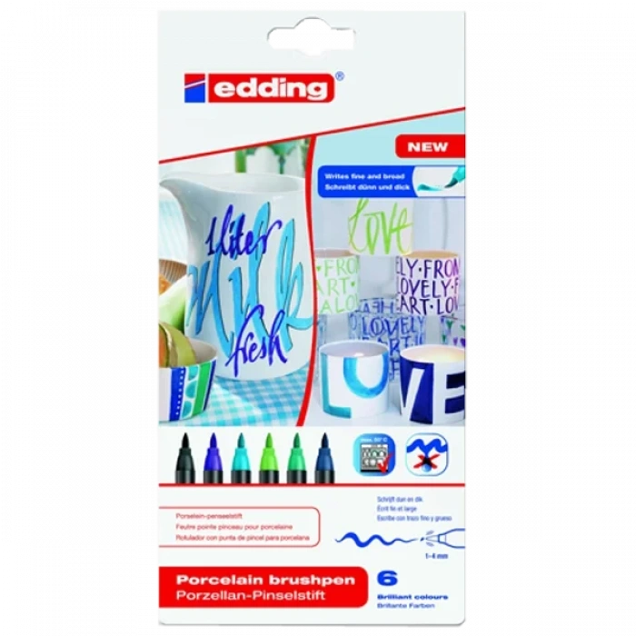 Edding Porselen Kalemi Fırça Uçlu 1-4 MM 6 LI Soğuk Renkler 4200