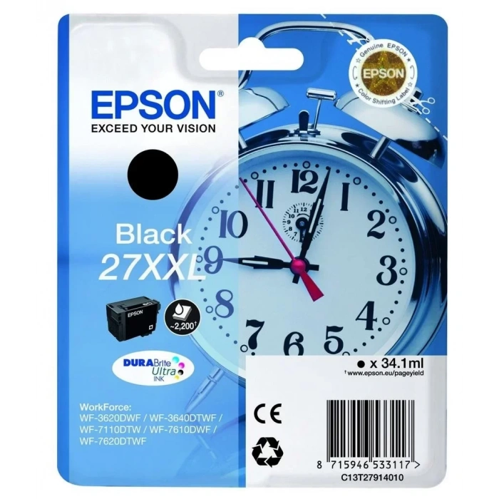 Epson C13t27914010 Singlepack Black 27xxl Durabrite Ultra Ink 34,1 Ml -wf-3620dwf , Wf-7110dtw, Wf-7610dwf