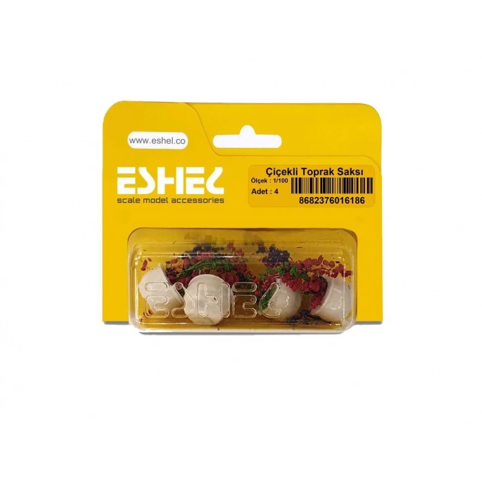 Eshel Maket Çiçekli Toprak Saksı 1/100 4lü