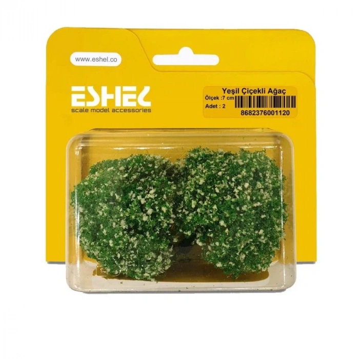 Eshel Maket Yeşil Çiçekli Ağacı 7cm 2li