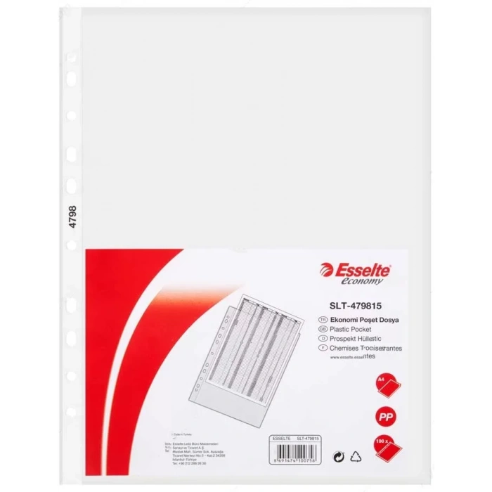 Esselte Poşet Dosya A4 Şeffaf Slt-4798 (100 Lü Paket)