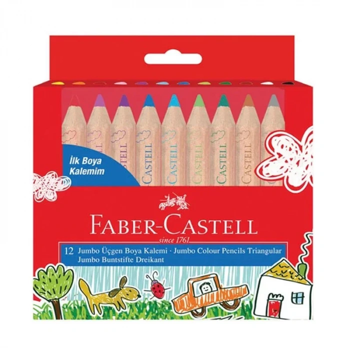 Faber-castell Jumbo İlk Boya Kalemim Kuru Boya Yarımboy 12 Renk Karton Kutu (5171000004)