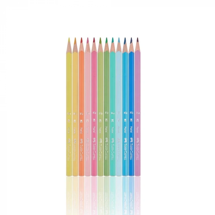 Faber Castell Kuru Boya Kalemi 12 Renk Üçgen Gövde Pastel Renkler 5171116313