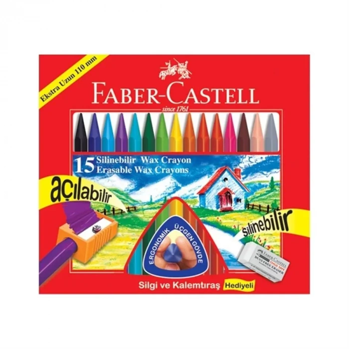 Faber Castell Mum Boya Wax Crayon 15 Renk Hediyeli