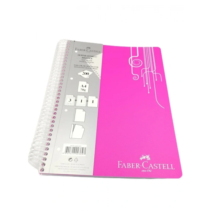 Faber-Castell PP Kapak Seperatörlü 5 Bölüm (Düz,Çizigili,Kareli) Defter, 200 Yaprak