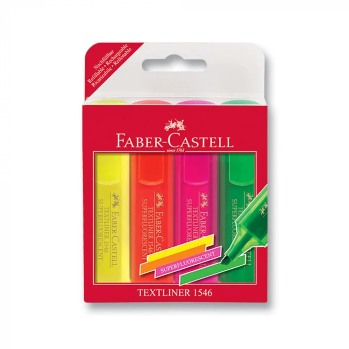 Faber Castell Şeffaf Gövde Fosforlu Kalem 1546 4lü Poşet